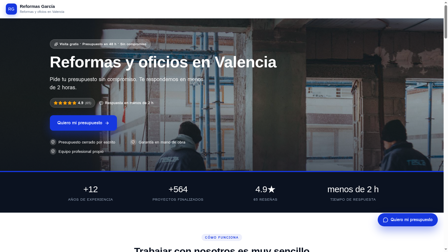Vista previa de una web profesional generada con Profesional.io